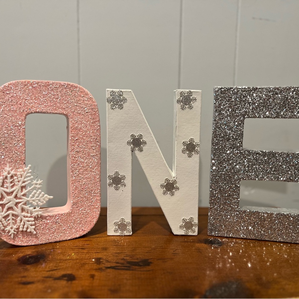 Pink and Silver Glitter 'ONE' Decorative Letters